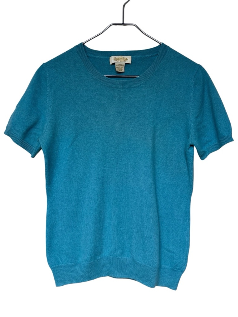 Peck & Peck teal 100% cashmere crew neck short sleeve sweater